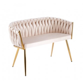Sofa SF2-FX Velvet Riviera 06 | Beżowa | Pleciona | Złoty Stelaż