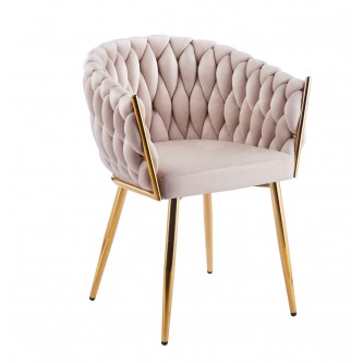 Krzesło Velvet K7-FX (G) Riviera 06 | Beżowe | Plecione Oparcie | Złoty Stelaż