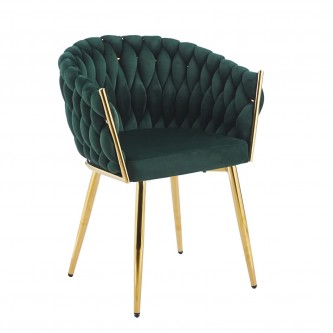 Krzesło Velvet K7-FX (G) Riviera 38 | Zielone | Plecione Oparcie | Złoty Stelaż