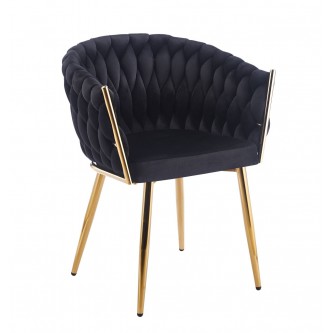 Krzesło Velvet K7-FX (G) Riviera 100 | Czarne | Plecione Oparcie | Złoty Stelaż