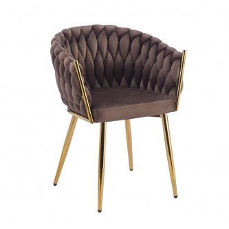 Krzesło Velvet K7-FX (G) Riviera 26 | Mokka Brąz | Plecione Oparcie | Złoty Stelaż
