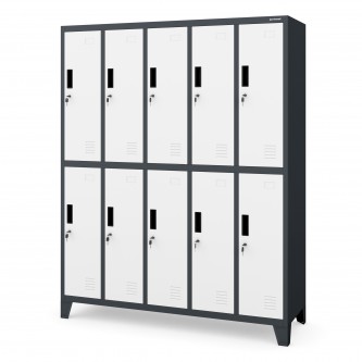 Szafka BHP ubraniowa 10-drzwiowa antracytowo-biała: BARTEK, 1360 x 1720 x 450 mm