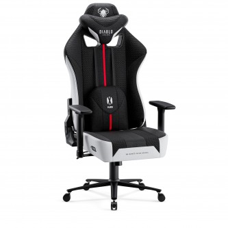 Fotel gamingowy materiałowy biało-czarny: Diablo X-Player 2.0 King Size
