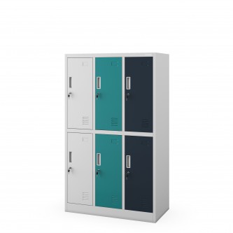 Szafka szkolna BHP 6-komorowa szaro-niebiesko-granatowa, 900x1500x450 mm: IGOREK