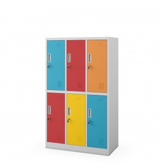 Szafka szkolna BHP 6-komorowa szaro-wielokolorowa, 900x1500x450 mm: IGOREK