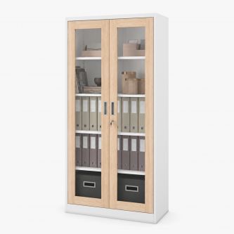 Szafa metalowa z witryną biała, dąb sonoma, 900x1850x400 mm: AMELIA Eco Design