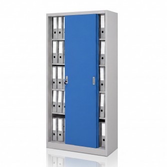 Biurowa szafa metalowa z drzwiami przesuwnymi szaro-niebieska: KUBA 900 x 1850 x 400 mm