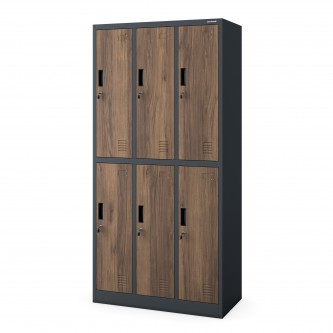 Szafa socjalna ubraniowa 6-drzwiowa antracytowa/orzech, 900x1850x450 mm: IGOR Eco Design