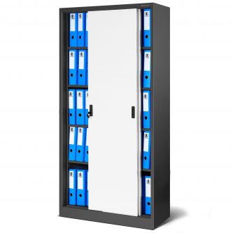 Szafa biurowa metalowa z drzwiami przesuwnymi antracytowo-biała, 900x1850x400 mm: KUBA