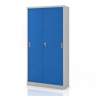Biurowa szafa metalowa z drzwiami przesuwnymi szaro-niebieska: KUBA 900 x 1850 x 400 mm