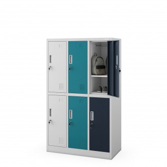 Szafka szkolna BHP szaro-niebiesko-granatowa: 6-komorowa IGOREK, 900 x 1500 x 450 mm