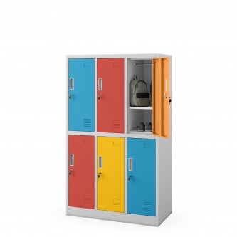 Szafka szkolna BHP szaro-wielokolorowa: 6-komorowa IGOREK, 900 x 1500 x 450 mm