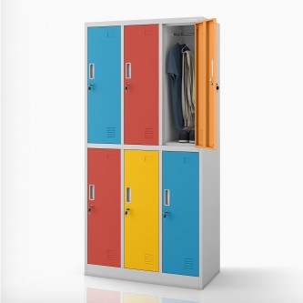 Szafka socjalna ubraniowa BHP szaro-wielokolorowa 6-drzwiowa: IGOR, 900 x 1850 x 450 mm