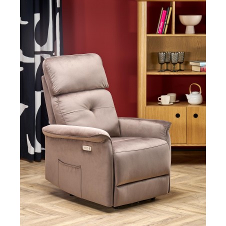 SEMIR fotel z funkcja elektrycznego rozkładania / gniazdo USB, mokka (2p1szt)