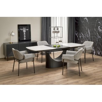 OSMAN stół rozkładany, biały marmur / czarny