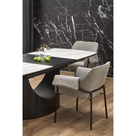 OSMAN stół rozkładany, biały marmur / czarny