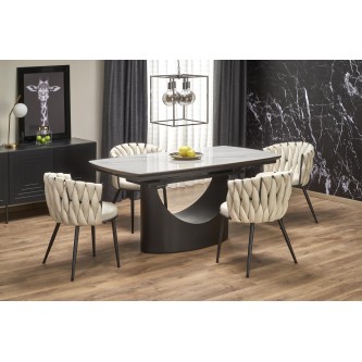 OSMAN stół rozkładany, biały marmur / czarny