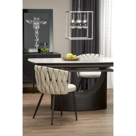 OSMAN stół rozkładany, biały marmur / czarny