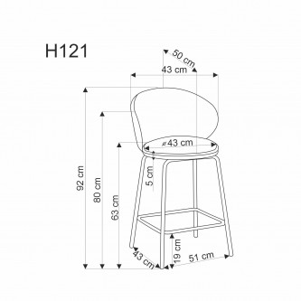 H121 hoker nogi - czarny, siedzisko - popielaty (1p2szt)