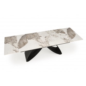 HILARIO stół rozkładany, blat - beżowy marmur, nogi - czarny (3p1szt)