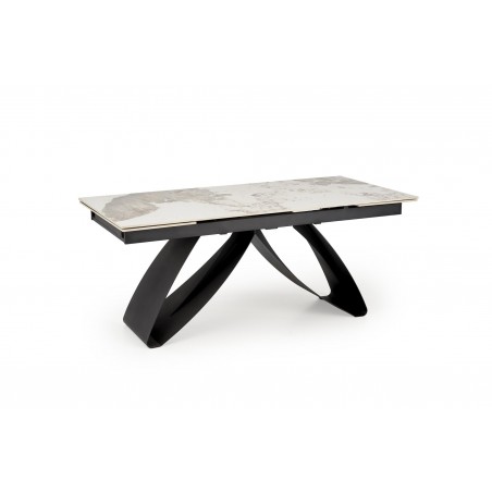 HILARIO stół rozkładany, blat - beżowy marmur, nogi - czarny (3p1szt)