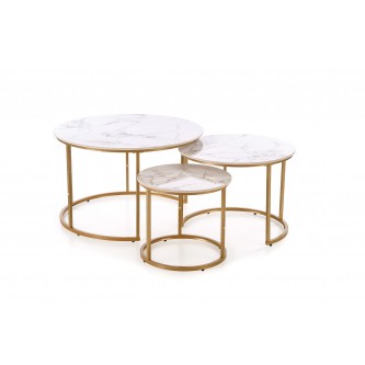 GILDA zestaw 3 ław, biały marmur / złoty (1p1set)