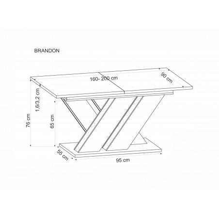 BRANDON stół rozkładany 160-200/90 cm dąb wotan/czarny (2p1szt)