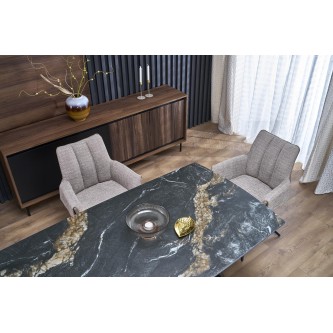 ARMANI stół rozkładany, czarny marmur / czarny (2p1szt)