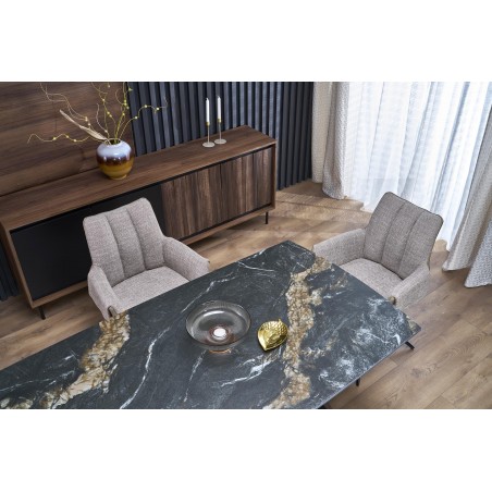 ARMANI stół rozkładany, czarny marmur / czarny (2p1szt)