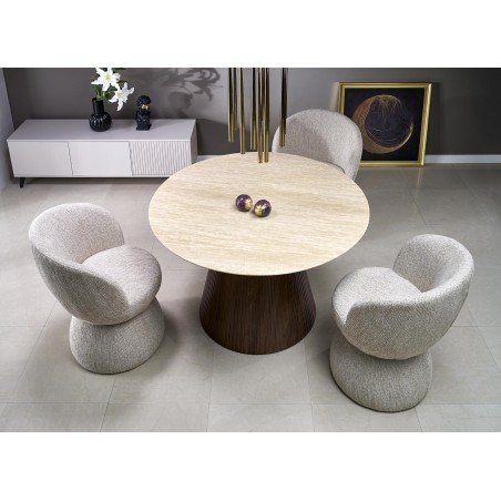 PIREUS stół okrągły trawertyn / orzech (2p1szt)