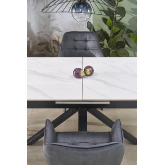 PLATAN stół rozkładany, biały marmur / czarny (2p1szt)