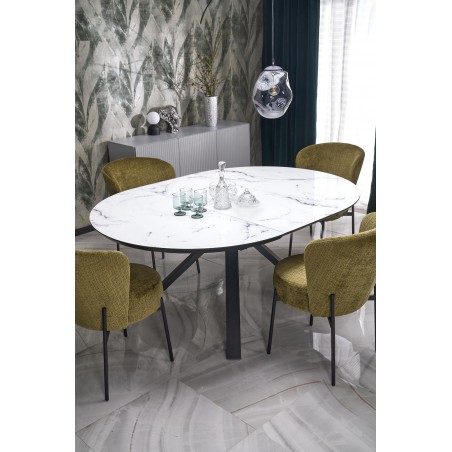 VERTIGO stół rozkładany, blat - biały marmur, nogi - czarny (2p1szt)