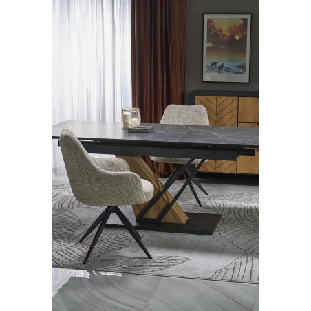 VOLANT 140 stół rozkładany, blat - czarny marmur, nogi - dąb złoty / czarny