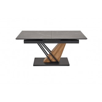 VOLANT 140 stół rozkładany, blat - czarny marmur, nogi - dąb złoty / czarny