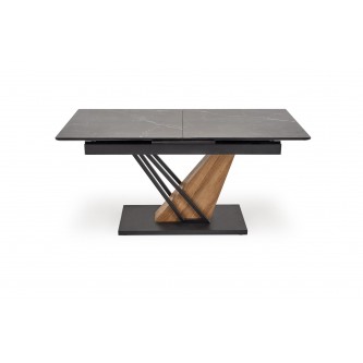 VOLANT 140 stół rozkładany, blat - czarny marmur, nogi - dąb złoty / czarny