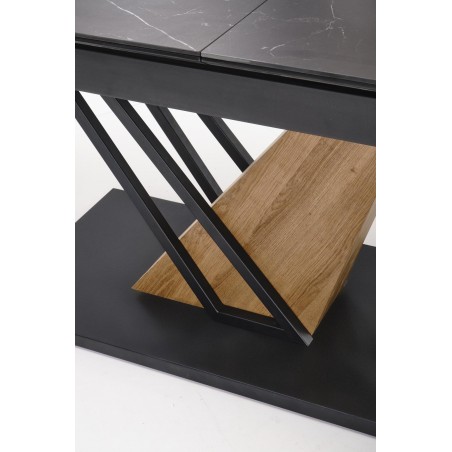 VOLANT 160 stół rozkładany, blat - czarny marmur, nogi - dąb złoty / czarny