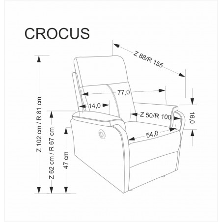 CROCUS fotel wypoczynkowy z funkcją elektrycznego rozkładania, beżowy (1p1szt)