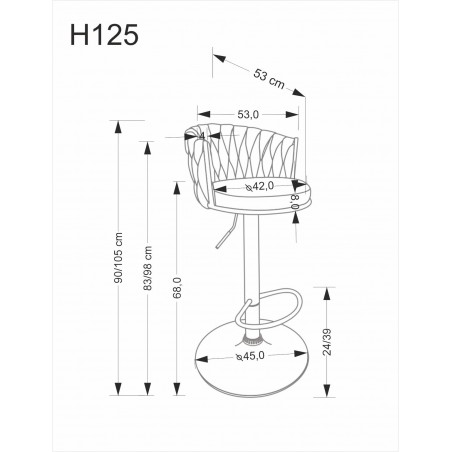H125 hoker, nogi - czarny, siedzisko - popielaty (1p2szt)
