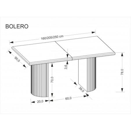 BOLERO stół rozkładany 160-250x90x78 cm dąb naturalny/czarny (3p1szt)