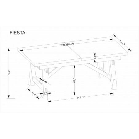 FIESTA stół rozkładany 200-280x100x77 cm dąb naturalny/czarny (3p1szt)