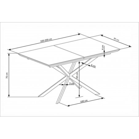 DIESEL stół rozkładany blat - biały marmur / c. popiel, nogi - czarny (2p1szt)