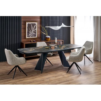 ARMANI stół rozkładany, blat - czarny marmur, noga - czarny (2p1szt)