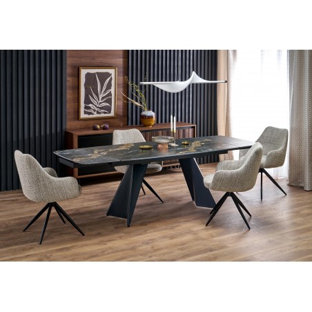 ARMANI stół rozkładany, blat - czarny marmur, noga - czarny (2p1szt)