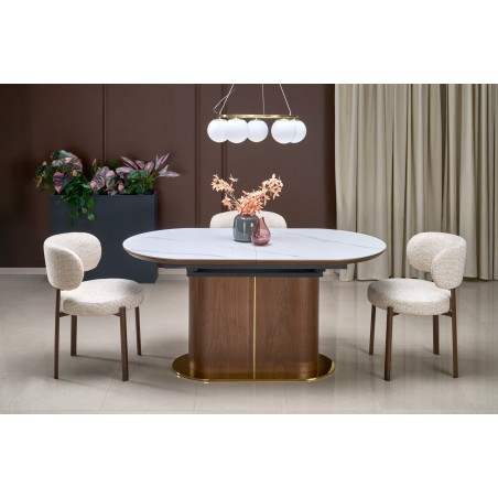 GIBSON stół rozkładany, biały marmur / orzechowy / złoty (3p1szt)