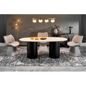 JULIUS stół owalny, blat - jasny trawertyn, nogi - czarny (3p1szt)