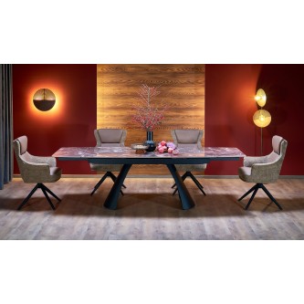 MARVIN stół rozkładany, blat - bordowy marmur, noga - czarny (2p1szt)