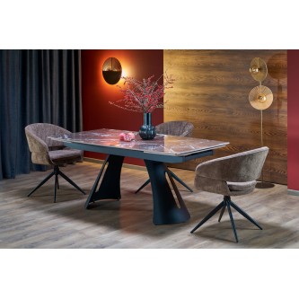 MARVIN stół rozkładany, blat - bordowy marmur, noga - czarny (2p1szt)