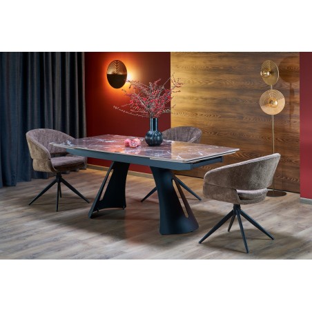 MARVIN stół rozkładany, blat - bordowy marmur, noga - czarny (2p1szt)