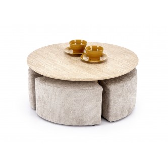 NUGAT ława z pufami ława: trawertyn, pufa: jasny popiel (2p1szt)