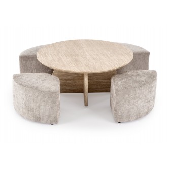 NUGAT ława z pufami ława: trawertyn, pufa: jasny popiel (2p1szt)